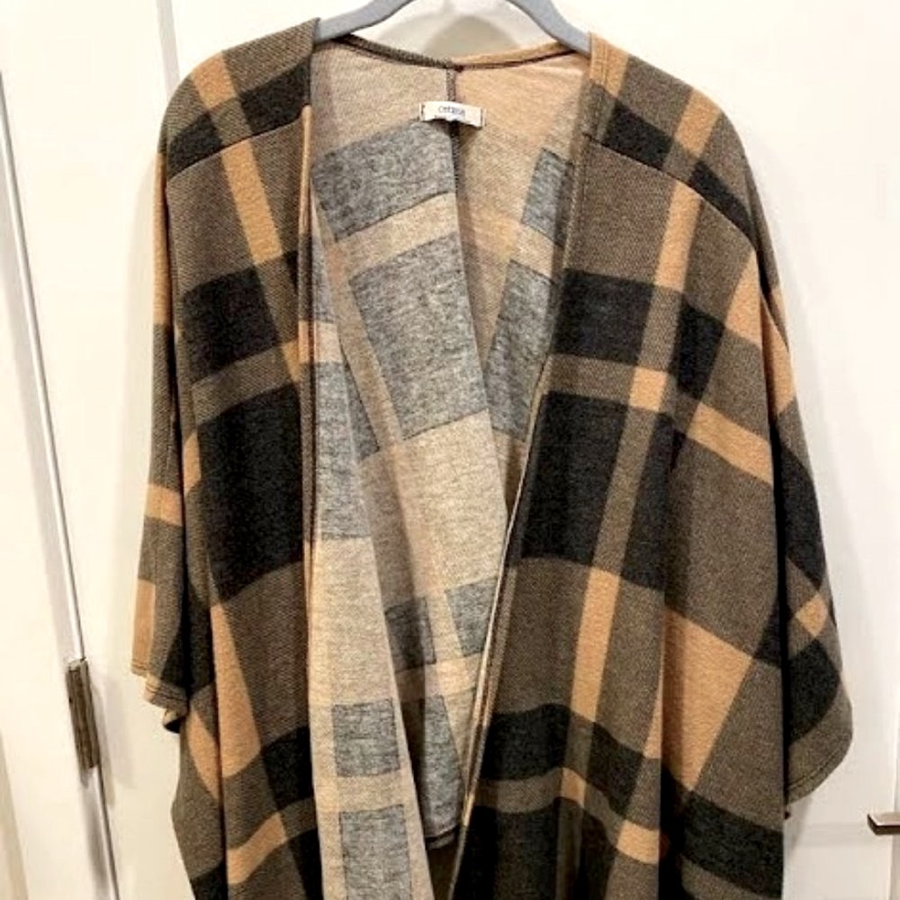 Plaid poncho cape
